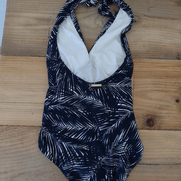 Michael Michael Kors Palm Leaf Print Deep V Twist One Piece Swimsuit Size M - Picture 11 of 13